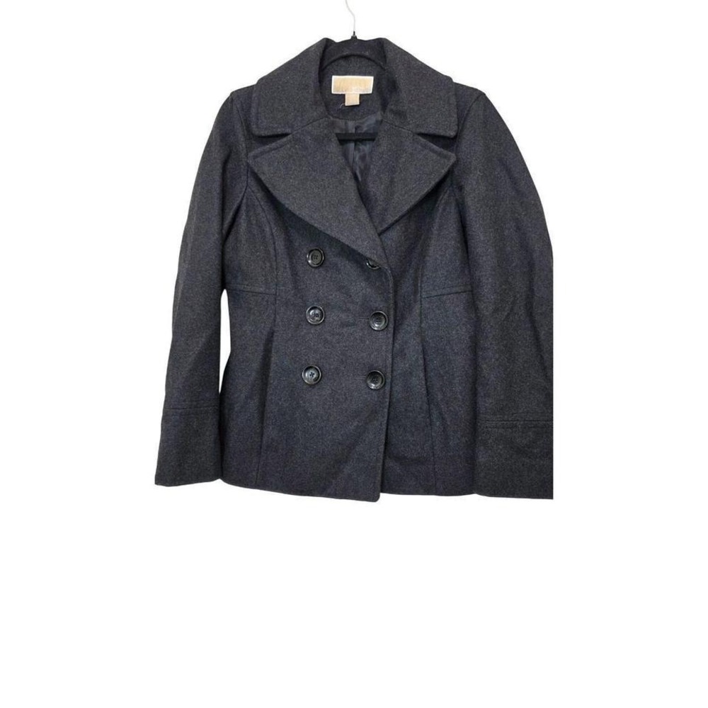 Michael Kors Charcoal Gray Grunge Whimsy Double-Breasted Peacoat Jacket Size S/C